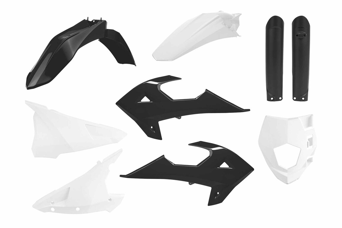 Polisport Black / White Plastic Kit for GasGas: EC125 (2018-2020), EC200 (2018-2020), EC250 (2018-2020), EC300 (2018-2020), Rieju: MR PRO (2021-2026), MR RACING (2021-2026), MR RANGER (2021-2024)
