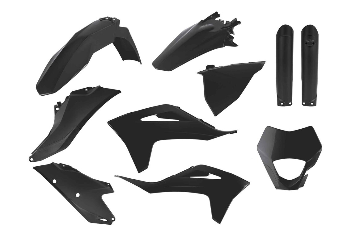 Polisport Black Plastic Kit with Lower Forks for GasGas: EC250 (2021-2023), EC250F (2021-2023), EC300 (2021-2023), EC350F (2021-2023)