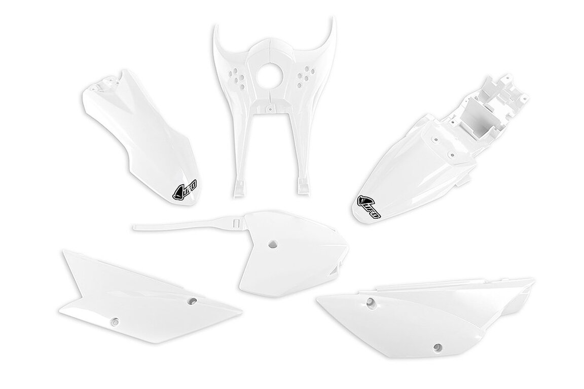 UFO White Plastic Kit for Kawasaki: KLX110 (2010-2021), KLX110L (2010-2020), KLX110R (2021-2026), KLX110R L (2021-2026)