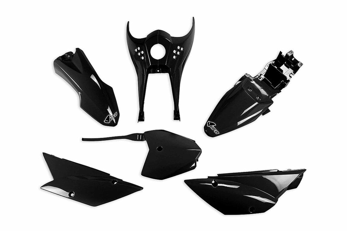 UFO Black Plastic Kit for Kawasaki: KLX110 (2010-2021), KLX110L (2010-2020), KLX110R (2021-2026), KLX110R L (2021-2026)