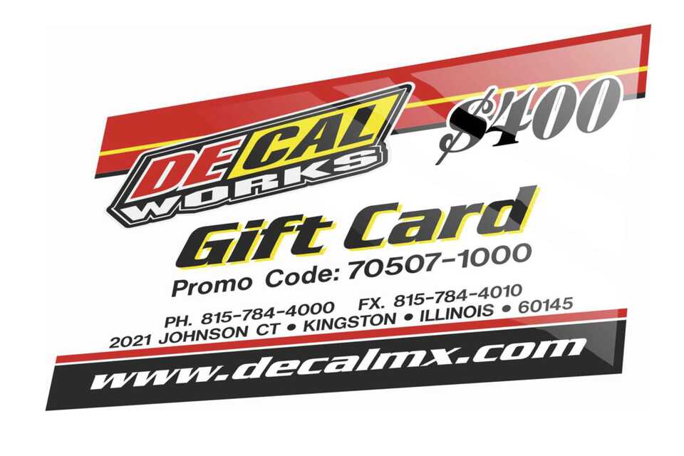 $400 DeCal Works Gift Card are delivered via email the same day as they are ordered. Perfect For Any Occasion.