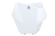 Polisport White Front Number Plate for GasGas: EX250 (2022-2023), EX250F (2021-2023), EX300 (2021-2023), EX350F (2021-2023), EX450F (2021-2023), MC 125 (2021-2023), MC 250 (2022-2023), MC250F (2021-2023), MC350F (2022-2023), MC450F (2021-2023), MC450F FE (2022)