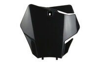 UFO Black Front Number Plate for GasGas: EX250 (2022-2023), EX250F (2021-2023), EX300 (2021-2023), EX350F (2021-2023), EX450F (2021-2023), MC 125 (2021-2023), MC 250 (2022-2023), MC250F (2021-2023), MC350F (2022-2023), MC450F (2021-2023), MC450F FE (2022)