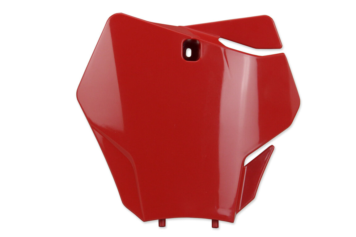 Polisport Red Front Number Plate for GasGas: EX250 (2022-2023), EX250F (2021-2023), EX300 (2021-2023), EX350F (2021-2023), EX450F (2021-2023), MC 125 (2021-2023), MC 250 (2022-2023), MC250F (2021-2023), MC350F (2022-2023), MC450F (2021-2023), MC450F FE (2022)