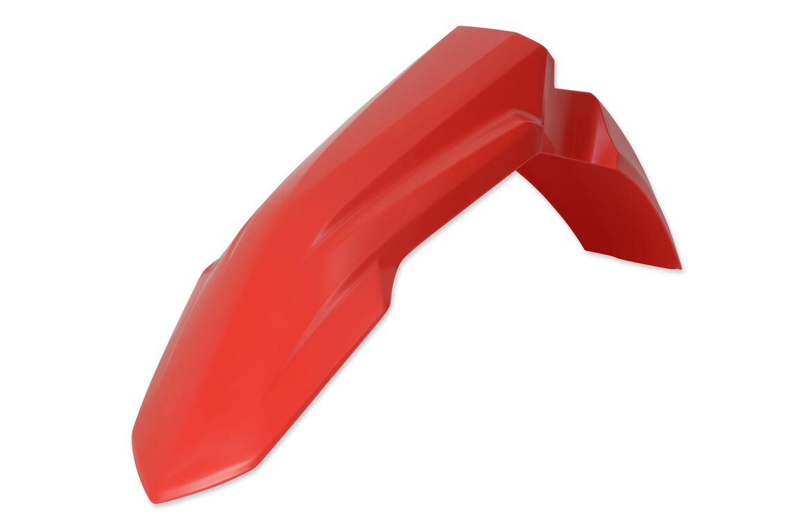 UFO Red Front Fender for Honda: CRF250R (2022-2027), CRF250RWE (2025-2026), CRF250RX (2022-2027), CRF450R (2021-2026), CRF450R-S (2023-2024), CRF450RWE (2021-2026), CRF450RX (2021-2026), HRC Works Edition (2027)