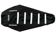 DeCal Works Black Black White with GasGas logo Gripper Ribbed Seat Covers for GasGas: EC 450F (2024-2025), EC125 (2025), EC250 (2024-2025), EC250F (2025), EC300 (2024-2026), EC350F (2025), EC500F (2025), ES 350 (2024), ES 500 (2024), EW 500F (2024), EX250 (2024-2025), EX250F (2024-2025), EX300 (2024-2026), EX350F (2...and more