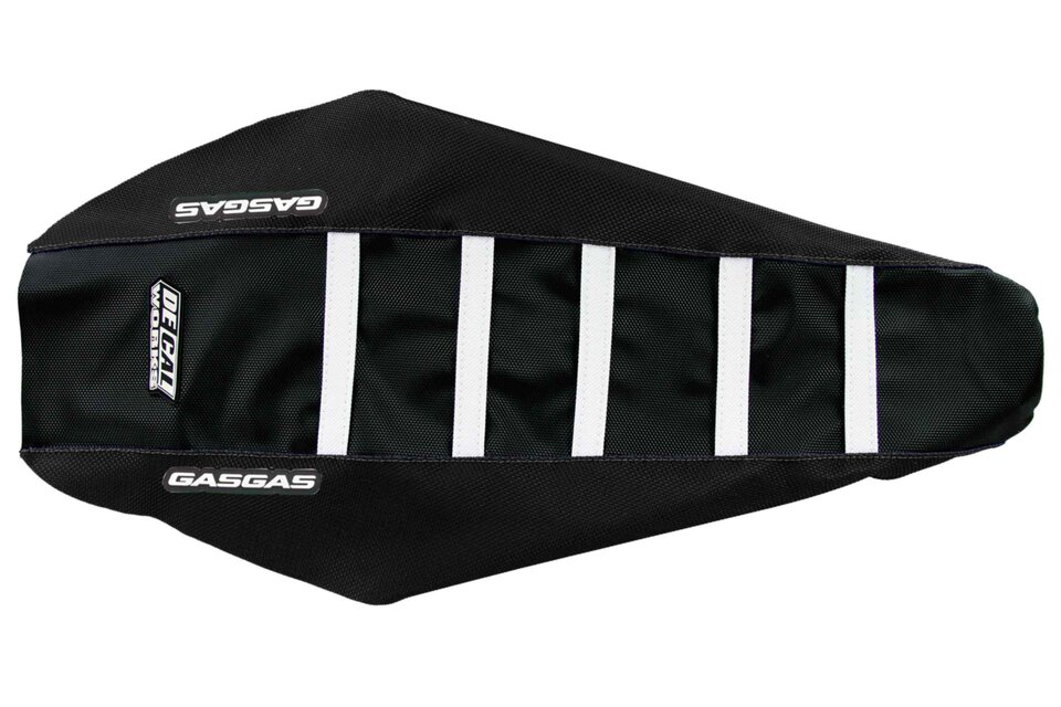 Black Black White with GasGas logo Gripper Ribbed Seat Covers 2021 GasGas EC250, 2022 GasGas EC250, 2023 GasGas EC250, 2021 GasGas EC250F, 2022 GasGas EC250F, 2023 GasGas EC250F, 2021 GasGas EC300, 2022 GasGas EC300, 2023 GasGas EC300, 2021 GasGas EC350F, 2022 GasGas EC350F, 2023 GasGas EC350F, 2022 ...and more