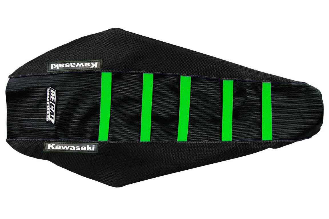 DeCal Works Black Black Green with Kawasaki logo Gripper Ribbed Seat Covers for Kawasaki: KX250F (2017-2020)