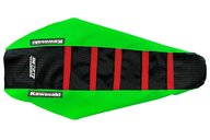 DeCal Works Green / Black / Red Gripper Ribbed Seat Covers for Kawasaki: KX250F (2013-2016), KX450F (2012-2015)