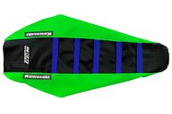 DeCal Works Green Black Blue with Kawasaki logo Gripper Ribbed Seat Covers for Kawasaki: KX250F (2013-2016), KX450F (2012-2015)