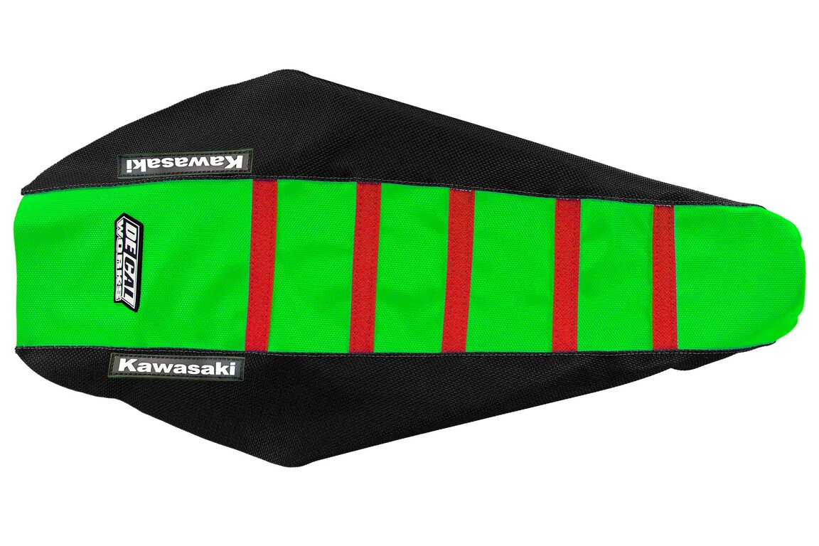 DeCal Works Black Green Red with Kawasaki logo Gripper Ribbed Seat Covers for Kawasaki: KX450F (2016-2018)