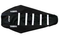 DeCal Works Black Black White with Yamaha logo Gripper Ribbed Seat Covers for Yamaha: YZ125 (2002-2021), YZ125X (2020-2022), YZ250 (2002-2021), YZ250X (2016-2022)