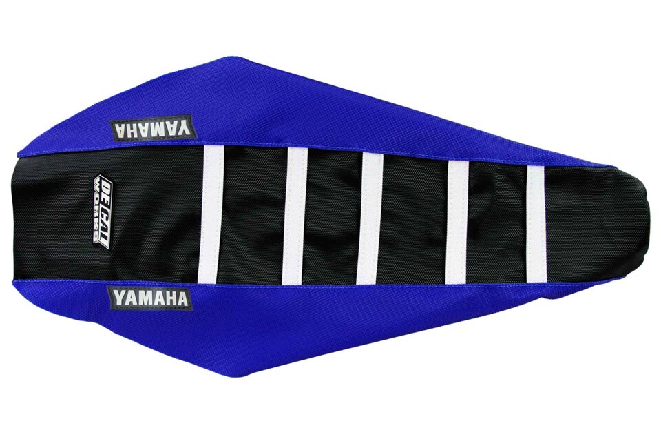 Blue Black White with Yamaha logo Gripper Ribbed Seat Covers 2006 Yamaha YZ250F, 2007 Yamaha YZ250F, 2008 Yamaha YZ250F, 2009 Yamaha YZ250F, 2006 Yamaha YZ450F, 2007 Yamaha YZ450F, 2008 Yamaha YZ450F, 2009 Yamaha YZ450F