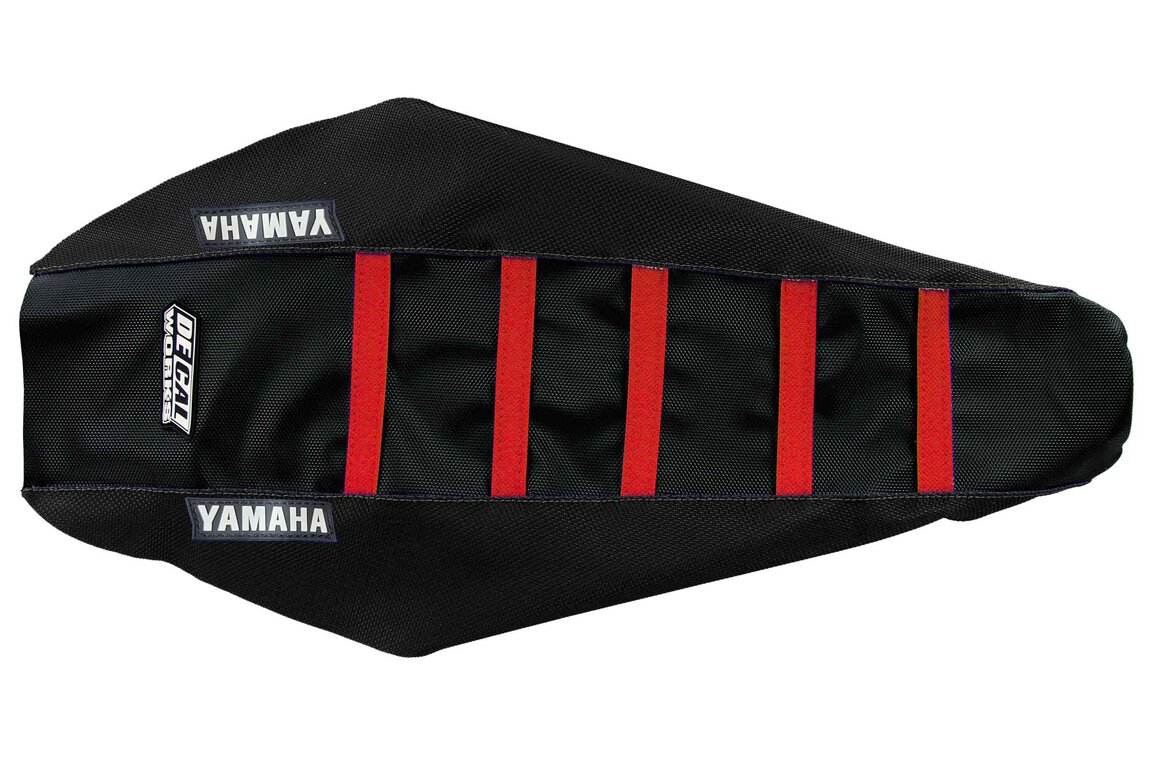 DeCal Works Black Black Red with Yamaha logo Gripper Ribbed Seat Covers for Yamaha: WR250F (2015-2019), WR450F (2016-2018), YZ250F (2014-2018), YZ250FX (2015-2019), YZ450F (2014-2017), YZ450FX (2016-2018)