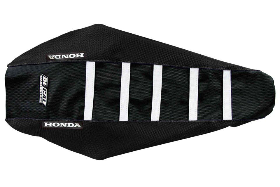 Black Black White with Honda logo Gripper Ribbed Seat Covers 2005 Honda CRF450R, 2006 Honda CRF450R, 2007 Honda CRF450R, 2008 Honda CRF450R