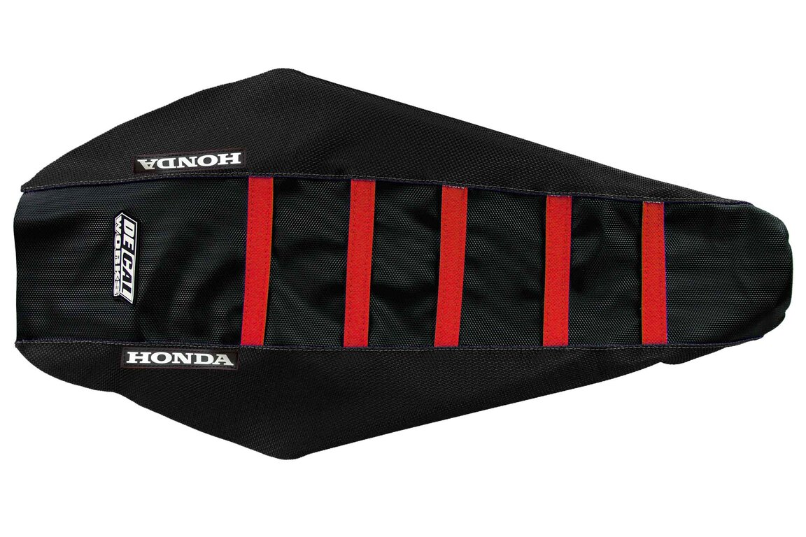 DeCal Works Black Black Red with Honda logo Gripper Ribbed Seat Covers for Honda: CRF250R (2014-2017), CRF450R (2013-2016)