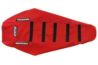 DeCal Works Red Red Black with Honda logo Gripper Ribbed Seat Covers for Honda: CRF250R (2018-2021), CRF250RX (2019-2021), CRF450L (2019-2020), CRF450R (2017-2020), CRF450RL (2021-2026), CRF450R-S (2022), CRF450RX (2017-2020), CRF450X (2019-2026)