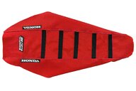 DeCal Works Red Red Black with Honda logo Gripper Ribbed Seat Covers for Honda: CRF250R (2018-2021), CRF250RX (2019-2021), CRF450L (2019-2020), CRF450R (2017-2020), CRF450RL (2021-2027), CRF450R-S (2022), CRF450RX (2017-2020), CRF450X (2019-2027)