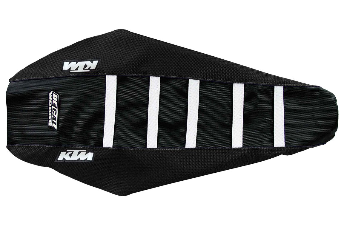 DeCal Works Black Black White with KTM logo Gripper Ribbed Seat Covers for KTM: SX85 (2013-2017)
