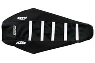 DeCal Works Black Black White with KTM logo Gripper Ribbed Seat Covers for KTM: EXC250F (2017-2019), EXC300 (2017-2019), EXC350F (2017-2019), EXC450F (2017-2019), EXC500F (2017-2019), SX125 (2016-2018), SX150 (2016-2018), SX250 (2017-2018), SXF250 (2016-2018), SXF250FE (2015-2017), SXF350 (2016-2018), SXF450 (201...and more