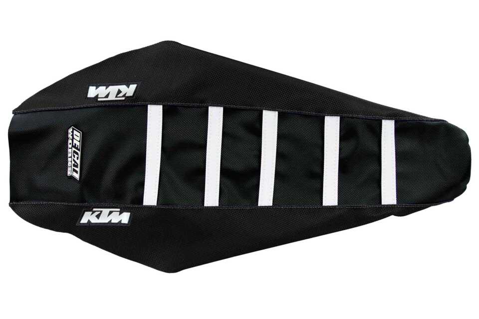 Black Black White with KTM logo Gripper Ribbed Seat Covers 2020 KTM EXC125, 2021 KTM EXC125, 2020 KTM EXC150, 2021 KTM EXC150, 2022 KTM EXC150, 2023 KTM EXC150, 2020 KTM EXC250, 2021 KTM EXC250, 2022 KTM EXC250, 2023 KTM EXC250, 2020 KTM EXC250F, 2021 KTM EXC250F, 2022 KTM EXC250F, 2023 KTM EXC250...and more