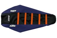 DeCal Works Navy Black Orange with KTM logo Gripper Ribbed Seat Covers for KTM: EXC250F (2017-2019), EXC300 (2017-2019), EXC350F (2017-2019), EXC450F (2017-2019), EXC500F (2017-2019), SX125 (2016-2018), SX150 (2016-2018), SX250 (2017-2018), SXF250 (2016-2018), SXF250FE (2015-2017), SXF350 (2016-2018), SXF450 (201...and more