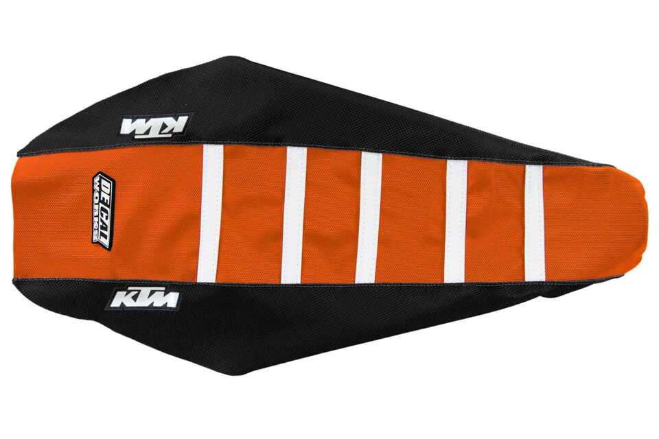 Black Orange White with KTM logo Gripper Ribbed Seat Covers 2020 KTM EXC125, 2021 KTM EXC125, 2020 KTM EXC150, 2021 KTM EXC150, 2022 KTM EXC150, 2023 KTM EXC150, 2020 KTM EXC250, 2021 KTM EXC250, 2022 KTM EXC250, 2023 KTM EXC250, 2020 KTM EXC250F, 2021 KTM EXC250F, 2022 KTM EXC250F, 2023 KTM EXC250...and more