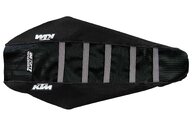 DeCal Works Black Black Grey with KTM logo Gripper Ribbed Seat Covers for KTM: EXC350F (2024-2026), EXC450F (2024-2025), EXC500F (2024-2026), SMR450 (2023-2025), SX125 (2023-2026), SX150 (2025-2026), SX250 (2023-2026), SX300 (2023-2026), SXF250 (2023-2026), SXF250FE (2022-2026), SXF350 (2023-2026), SXF450 (2023-...and more