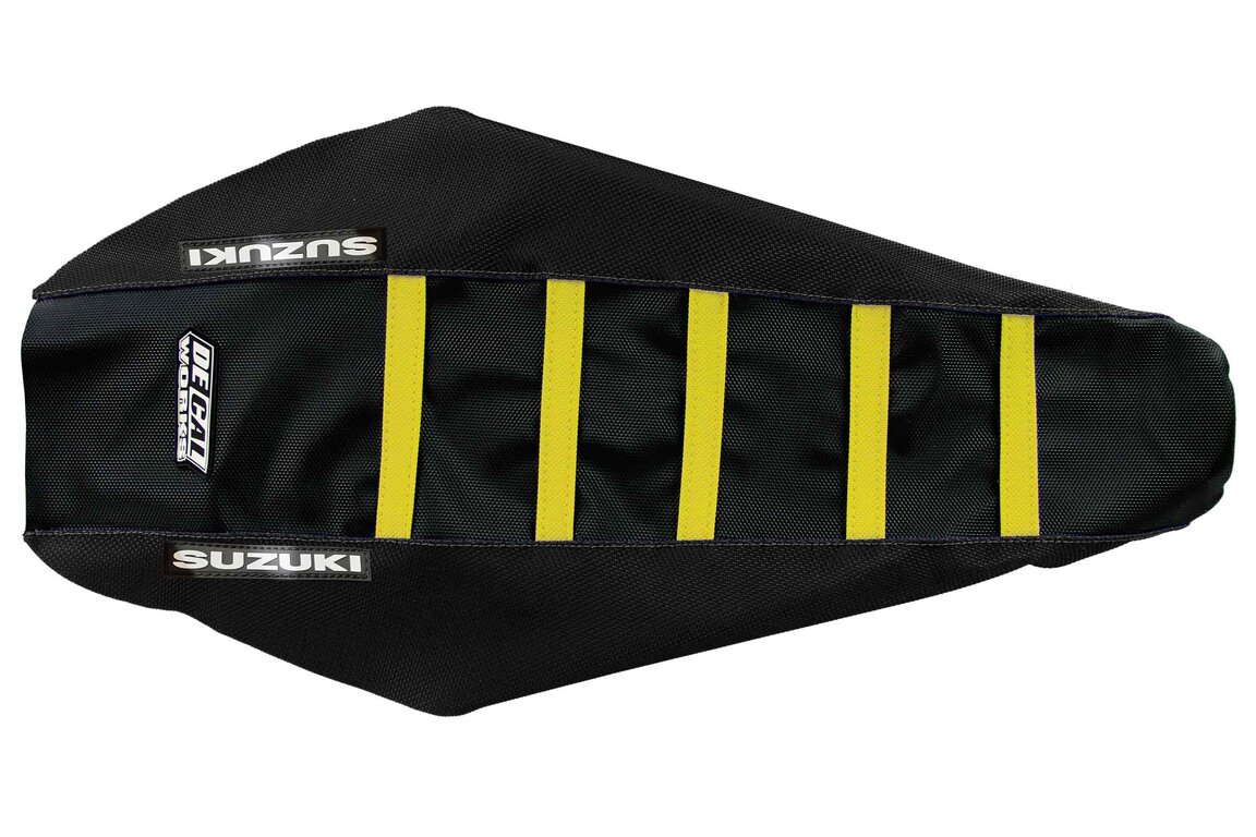 DeCal Works Black Black Yellow with Suzuki logo Gripper Ribbed Seat Covers for Suzuki: RMZ250 (2010-2018)
