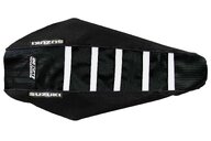 DeCal Works Black Black White with Suzuki logo Gripper Ribbed Seat Covers for Suzuki: RMZ250 (2007-2009)