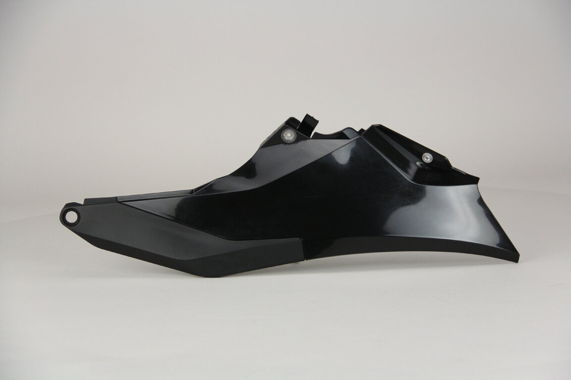 Left Side UFO Vented Black Side Number Plates with Airbox Cover replacement plastics for 21-23 GasGas EC, ECF, EX, EXF, MC, MCF dirt bikes.