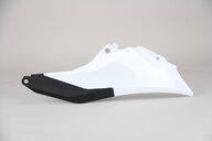 Left Side UFO Vented White Side Number Plates with Airbox Cover replacement plastics for 21-23 GasGas EC, ECF, EX, EXF, MC, MCF dirt bikes.