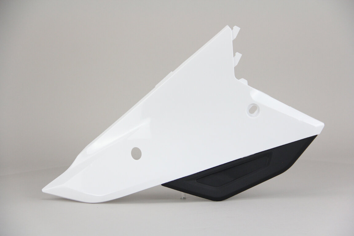 Right Side Polisport White / Black Side Number Plates replacement plastics for 21-24 Honda CRF250, CRF450 dirt bikes.