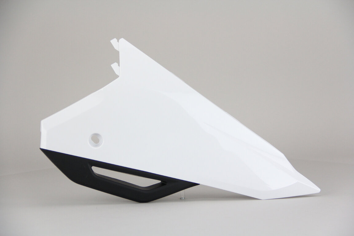 Left Side Polisport White / Black Side Number Plates replacement plastics for 21-24 Honda CRF250, CRF450 dirt bikes.