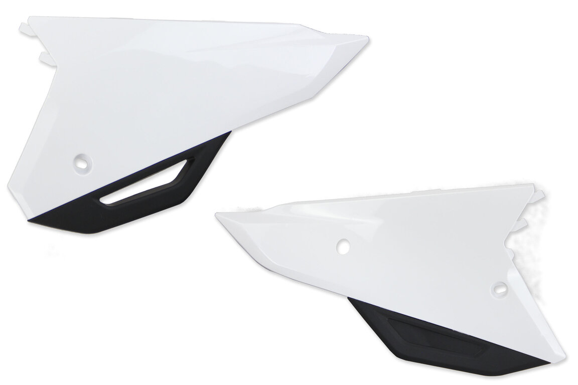 Polisport White / Black Side Number Plates for Honda: CRF250R (2022-2024), CRF250RX (2022-2024), CRF450R (2021-2024), CRF450R-S (2023-2024), CRF450RWE (2021-2024), CRF450RX (2021-2024)