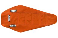 DeCal Works Orange Orange Orange with KTM logo Gripper Ribbed Seat Covers for KTM: EXC350F (2024-2026), EXC450F (2024-2025), EXC500F (2024-2026), SMR450 (2023-2025), SX125 (2023-2026), SX150 (2025-2026), SX250 (2023-2026), SX300 (2023-2026), SXF250 (2023-2026), SXF250FE (2022-2026), SXF350 (2023-2026), SXF450 (2023-...and more
