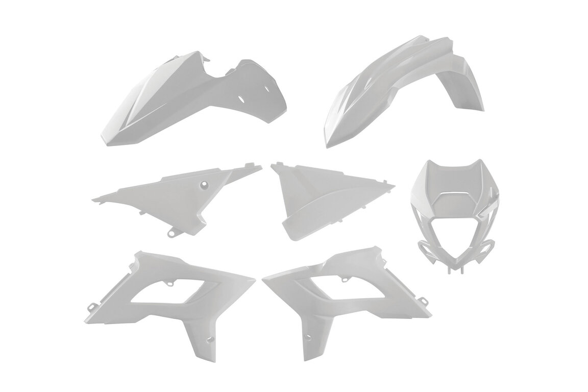 Polisport White Restyled Plastic Kit for Beta: 250 RR (2013-2017), 250 RR Race Edition (2014-2017), 300 RR (2013-2017), 300 RR Race Edition (2013-2017), 350 RR (2013-2016), 350 RR Race Edition (2013, 2016-2017), 390 RR (2015-2016), 390 RR Race Edition (2017), 400 RR (2013-2014), ...and more