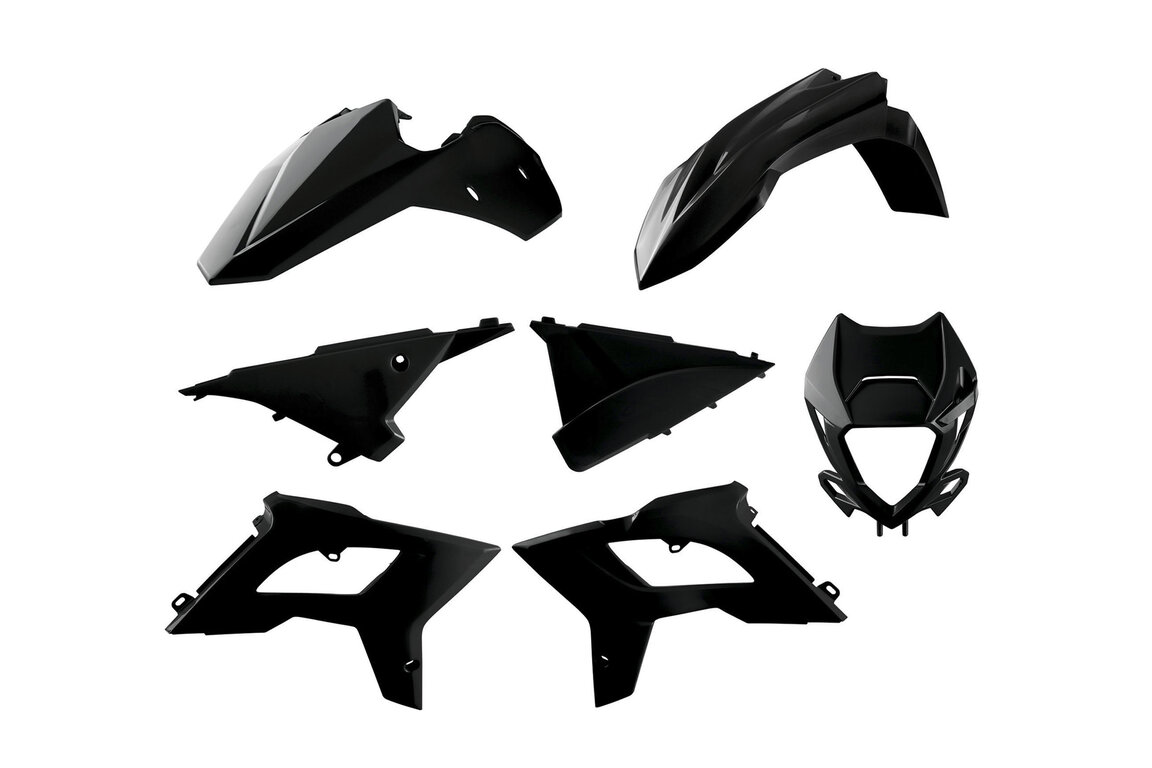 Polisport Black Restyled Plastic Kit for Beta: 250 RR (2013-2017), 250 RR Race Edition (2014-2017), 300 RR (2013-2017), 300 RR Race Edition (2013-2017), 350 RR (2013-2016), 350 RR Race Edition (2013, 2016-2017), 390 RR (2015-2016), 390 RR Race Edition (2017), 400 RR (2013-2014), ...and more