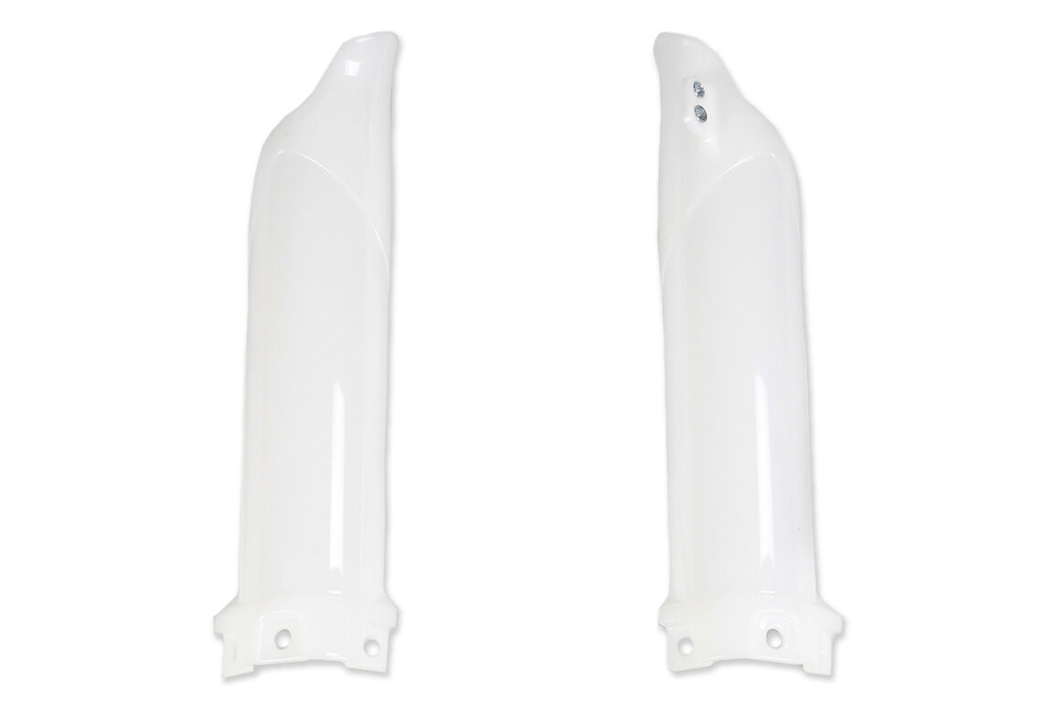 UFO White/Neutral Lower Fork Guards for Kawasaki: KX100 (2014-2021), KX112 (2022-2026), KX85 (2014-2026)