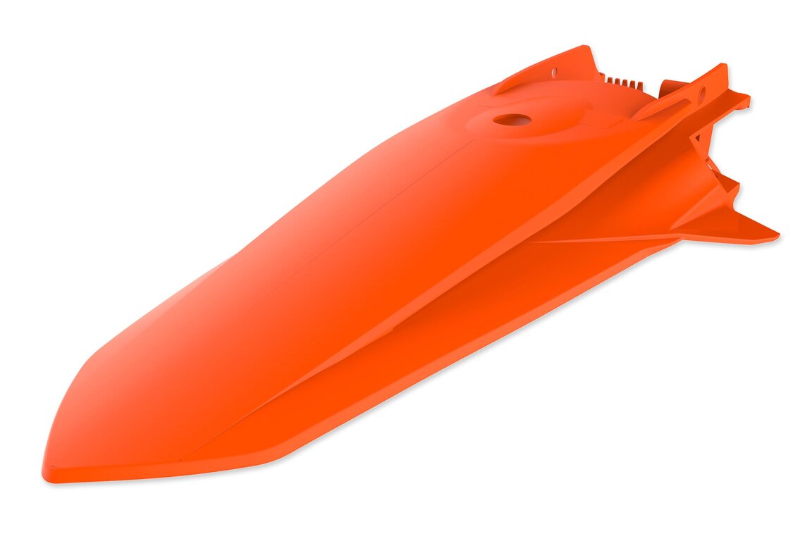 Polisport Orange with Pins Rear Fender for KTM: EXC125 (2020-2021), EXC150 (2020-2023), EXC250 (2020-2023), EXC250F (2020-2023), EXC300 (2020-2023), EXC350F (2020-2023), EXC450F (2020-2023), EXC500F (2020-2023), XCF350W (2020-2022), XCF450W (2023), XCF500W (2020-2022), XCW150 (2023...and more