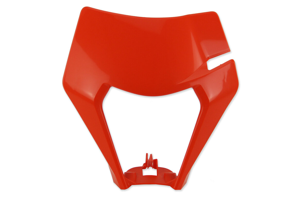 Polisport Orange Front Number Plate Headlight Mask for KTM: EXC125 (2020-2021), EXC150 (2020-2023), EXC250 (2020-2023), EXC250F (2020-2023), EXC300 (2020-2023), EXC350F (2020-2023), EXC450F (2020-2023), EXC500F (2020-2023), XCF350W (2020-2022), XCF450W (2023), XCF500W (2020-2022), XCW150 (2023...and more