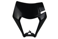 Polisport Black Front Number Plate Headlight Mask for KTM: EXC125 (2020-2021), EXC150 (2020-2023), EXC250 (2020-2023), EXC250F (2020-2023), EXC300 (2020-2023), EXC350F (2020-2023), EXC450F (2020-2023), EXC500F (2020-2023), XCF350W (2020-2022), XCF450W (2023), XCF500W (2020-2022), XCW150 (2023...and more