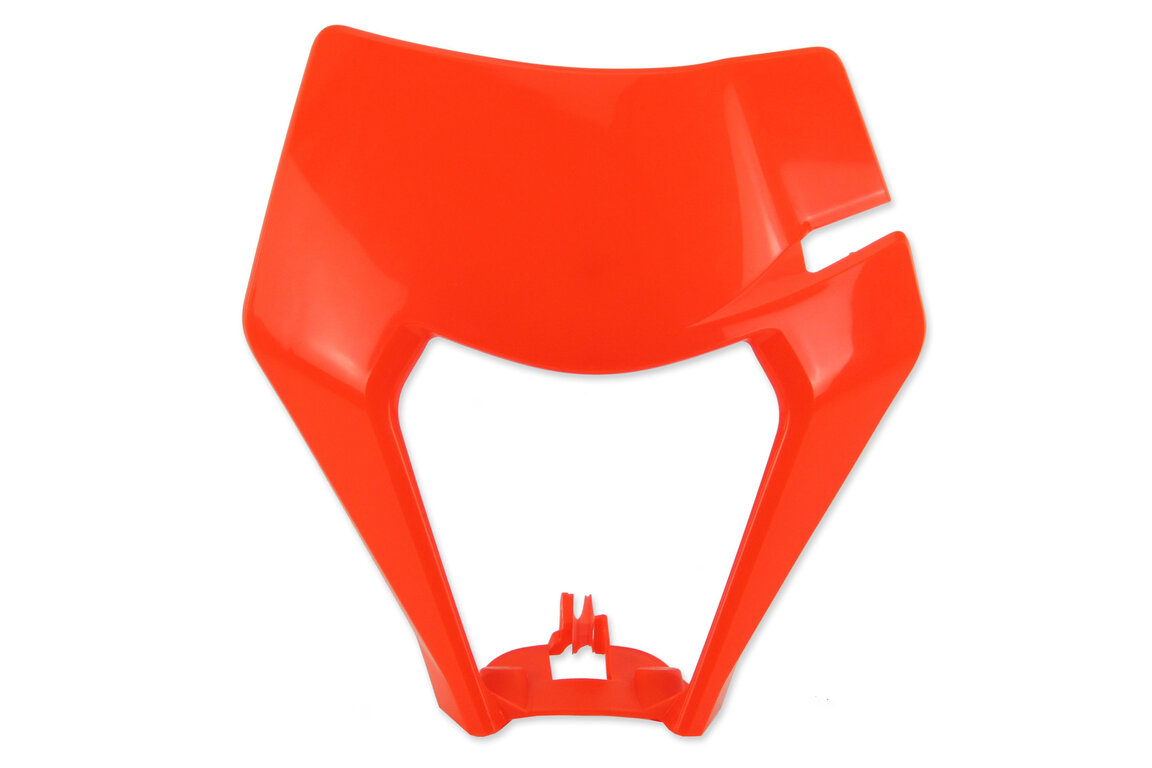 Polisport Flo Orange Front Number Plate Headlight Mask for KTM: EXC125 (2020-2021), EXC150 (2020-2023), EXC250 (2020-2023), EXC250F (2020-2023), EXC300 (2020-2023), EXC350F (2020-2023), EXC450F (2020-2023), EXC500F (2020-2023), XCF350W (2020-2022), XCF450W (2023), XCF500W (2020-2022), XCW150 (2023...and more
