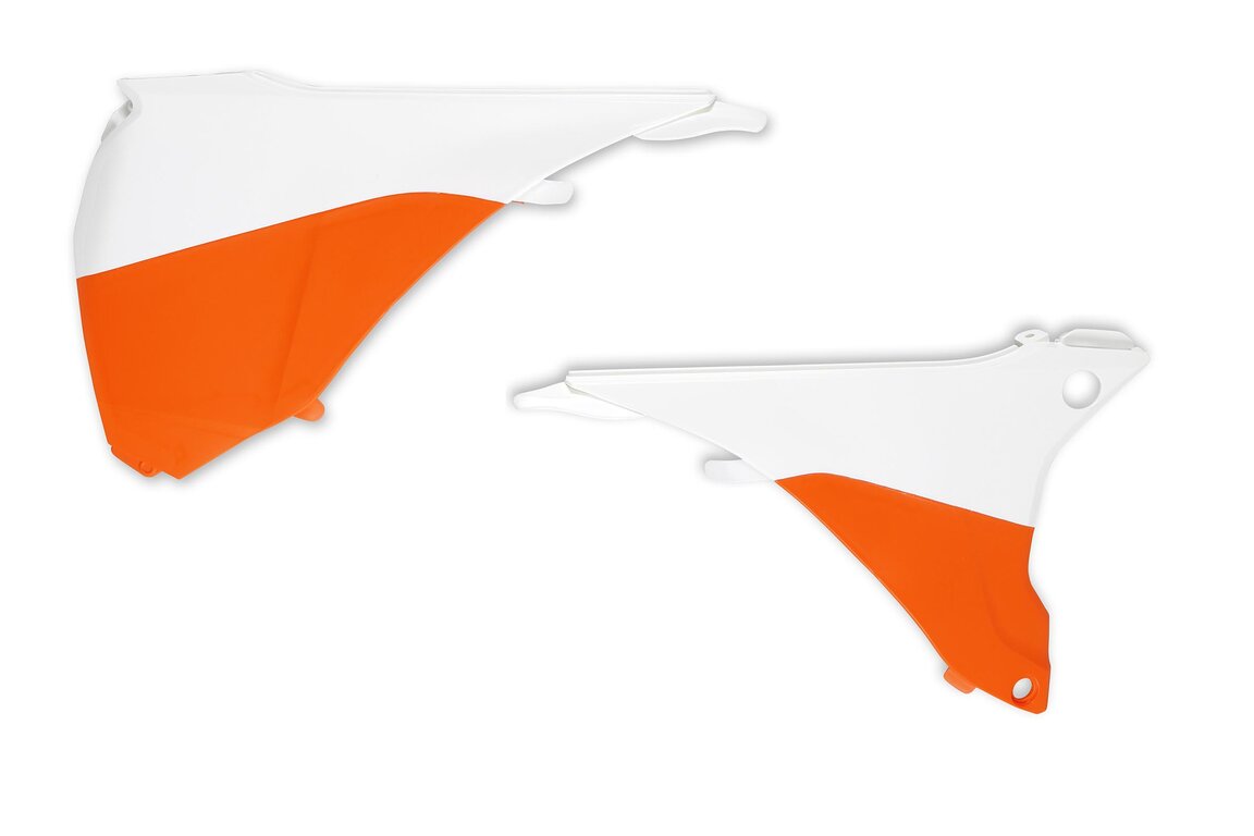 UFO Orange / White Airbox Covers for KTM: EXC125 (2016), EXC200 (2016), EXC250 (2016), EXC250F (2014-2016), EXC300 (2014, 2016), EXC350F (2014-2016), EXC450 (2014-2016), EXC500 (2014-2016), XCF250W (2014-2016), XCF350W (2014-2016), XCW200 (2014-2015), XCW250 (2014-2015), XCW3...and more
