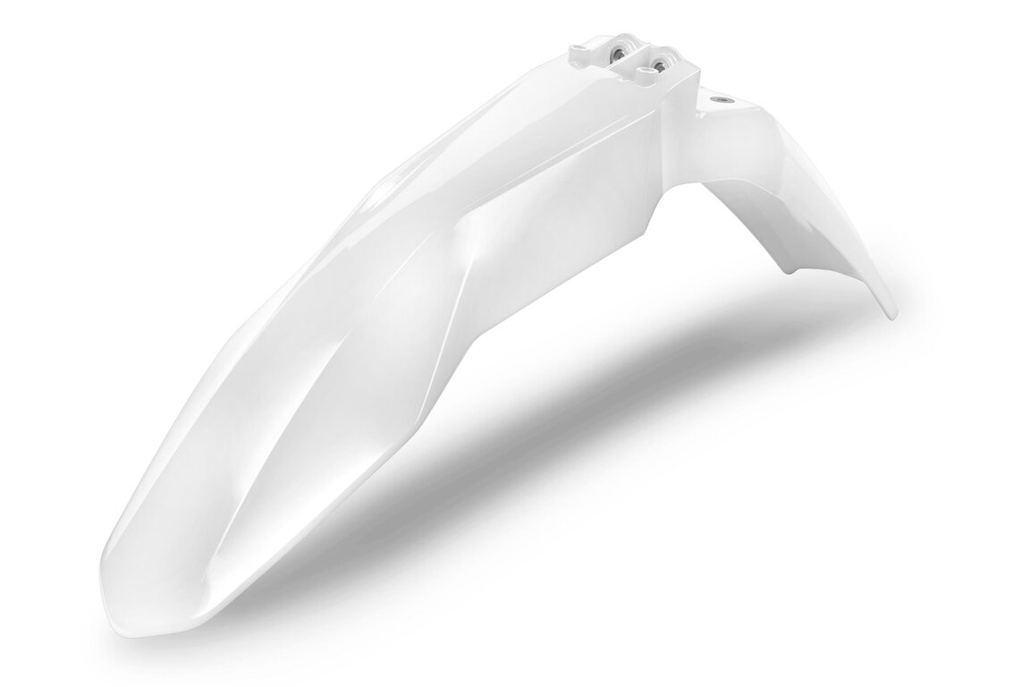 Polisport White Front Fender for GasGas: EC250 (2020-2023), EC250F (2021-2023), EC300 (2021-2023), EC350F (2021-2023), EX250 (2022-2023), EX250F (2021-2023), EX300 (2021-2023), EX350F (2021-2023), EX450F (2021-2023), MC 125 (2021-2023), MC 250 (2022-2023), MC250F (2021-20...and more
