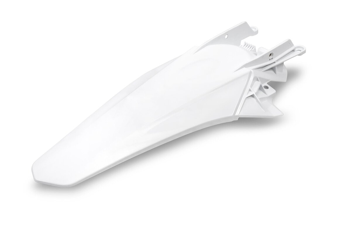 UFO White Rear Fender for GasGas: EX250 (2022-2023), EX250F (2021-2023), EX300 (2021-2023), EX350F (2021-2023), EX450F (2021-2023), MC 125 (2021-2023), MC 250 (2022-2023), MC250F (2021-2023), MC350F (2022-2023), MC450F (2021-2023), MC450F FE (2022)