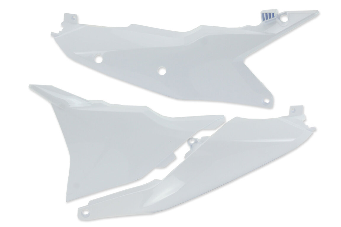 UFO Ceramic White Side Number Plates with Airbox Cover for KTM: EXC350F (2024-2026), EXC450F (2024-2025), EXC500F (2024-2027), SMR450 (2023-2025), SX125 (2023-2027), SX150 (2025-2027), SX250 (2023-2027), SX300 (2023-2027), SXF250 (2023-2027), SXF250FE (2022-2026), SXF350 (2023-2027), SXF450 (2023-...and more