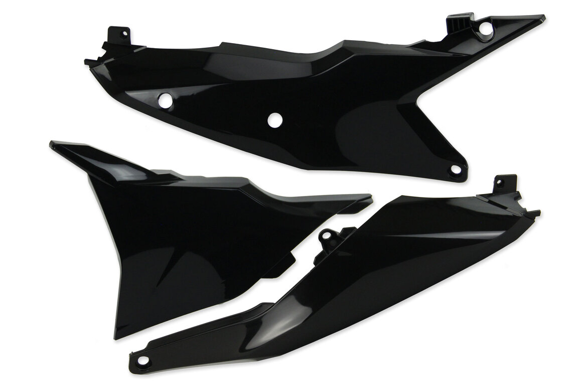 UFO Black Side Number Plates with Airbox Cover for KTM: EXC350F (2024-2026), EXC450F (2024-2025), EXC500F (2024-2026), SMR450 (2023-2025), SX125 (2023-2026), SX150 (2025-2026), SX250 (2023-2026), SX300 (2023-2026), SXF250 (2023-2026), SXF250FE (2022-2026), SXF350 (2023-2026), SXF450 (2023-...and more