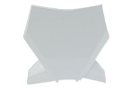 UFO Ceramic White Front Number Plate for KTM: SMR450 (2023-2025), SX125 (2023-2027), SX150 (2025-2027), SX250 (2023-2027), SX300 (2023-2027), SXF250 (2023-2027), SXF250FE (2022-2026), SXF350 (2023-2027), SXF450 (2023-2027), SXF450FE (2022-2026), XC125 (2023-2025, 2027), XC250 (20...and more