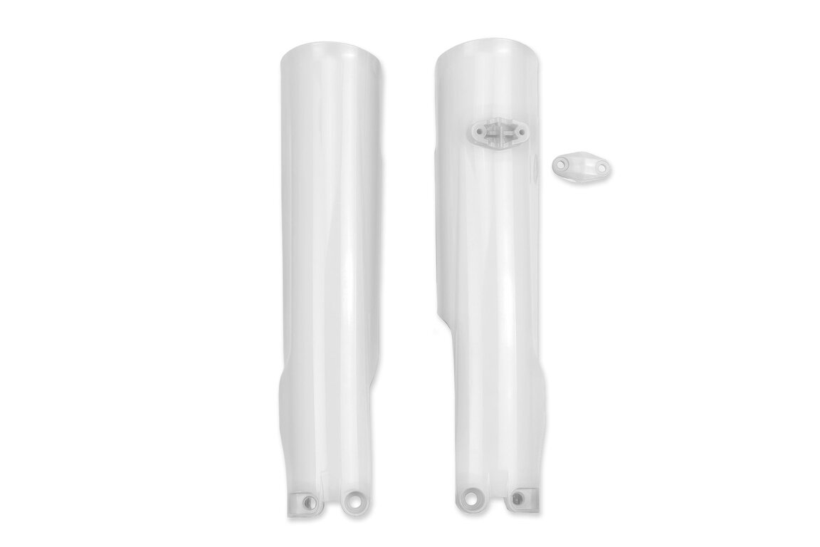 UFO KTM White Lower Fork Guards for Husqvarna: FC250 (2023-2027), FC250 Factory Edition (2025-2026), FC250 Rockstar Edition (2022-2024), FC350 (2023-2027), FC350 Heritage (2023, 2025), FC450 (2023-2027), FC450 Factory Edition (2025-2026), FC450 Rockstar Edition (2022-2024), ...and more